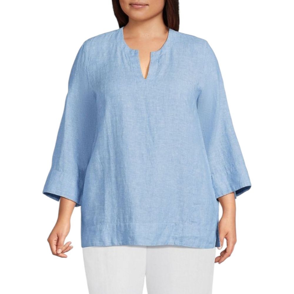 Lands' End Linen blend Tunic Light Blue Breathable Travel Vacation Size L Large